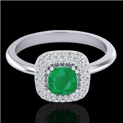 Natural 1.16 CTW Emerald & Micro Pave Diamond Ring Solitaire Double Halo 18K Gold - 21028-REF#66M8H