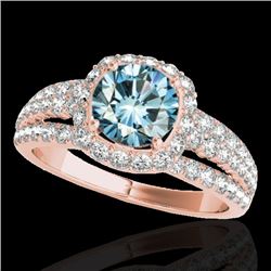 Genuine 2.0 CTW Certified Fancy Blue Genuine Diamond Bridal Solitaire Halo Ring Gold - 34004-REF#143