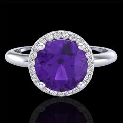 Genuine 2.0 CTW Amethyst & Micro Pave Diamond Certified Ring Halo 18K Gold - 23203-REF#44K3T