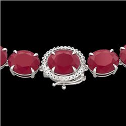 Natural 127 CTW Ruby & Diamond Halo Micro Eternity Necklace 14K White Gold - 22312-REF#442R8Z