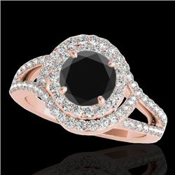 Genuine 2.15 CTW Certified Black Genuine Diamond Bridal Solitaire Halo Ring Gold - 34400-REF#159Y5V