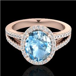 Natural 3.0 CTW Sky Blue Topaz & Micro Pave Diamond Halo Solitaire Bridal Ring 14K Gold - 20932-REF#