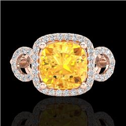 Genuine 3.75 CTW Citrine & Micro Pave Diamond Certified Ring 14K Gold - 22999-REF#61F8M