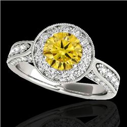 Genuine 2.0 CTW Certified Fancy Intense Genuine Diamond Solitaire Halo Ring Gold - 34502-REF#148F5M