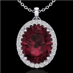 Natural 2.75 CTW Garnet & Micro Pave Diamond Halo Solitaire Necklace 18K Gold - 20590-REF#42T5X
