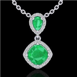 Natural 3.50 CTW Emerald & Micro Pave Diamond Certified Necklace Designer Halo Gold - 20544-REF#41N2