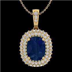 Natural 3.15 CTW Sapphire & Micro Pave Diamond Certified Halo Necklace 18K Gold - 20420-REF#64T2X