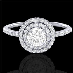 Natural 1.0 CTW Micro Pave Diamond Solitaire Bridal Ring Double Halo 18K Gold - 21614-REF#89N9G