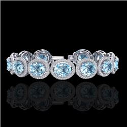 Genuine 22 CTW Sky Blue Topaz & Micro Pave Diamond Certified Bracelet 10K Gold - 22699-REF#214R5Z