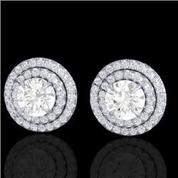 Natural 2.0 CTW Micro Pave Diamond Certified Stud Earrings Double Halo 18K Gold - 21470-REF#166W6K