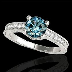 Genuine 1.20 CTW Certified Fancy Blue Genuine Diamond Solitaire Antique Ring Gold - 34752-REF#99T2X