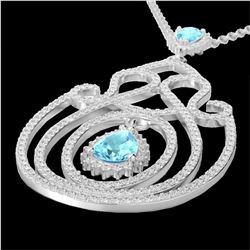 Genuine 3.20 CTW Sky Blue Topaz & Micro Pave Diamond Heart Designer Necklace 14K Gold - 22443-REF#13