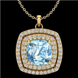 Natural 1.50 CTW Sky Blue Topaz & Micro Pave Diamond Halo Necklace 18K Gold - 20450-REF#56N2G