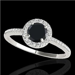 Genuine 1.20 CTW Certified Black Genuine Diamond Bridal Solitaire Halo Ring Gold - 33502-REF#44X8A