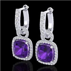 Genuine 7.0 CTW Amethyst & Micro Pave Diamond Certified Earrings 18K Gold - 22955-REF#85Y3V