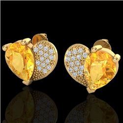 Genuine 2.50 CTW Citrine & Micro Pave Diamond Certified Earrings 10K Gold - 20071-REF#25G5W