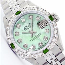 Rolex Men's Stainless Steel, QuickSet, Diam Dial & Diam/Emerald Bezel - REF#425V5H