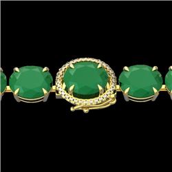 Natural 49 CTW Emerald & Micro Pave Diamond Halo Bracelet 14K Yellow Gold - 22258-REF#216V2F