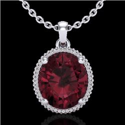 Natural 11 CTW Garnet & Micro Pave Diamond Certified Halo Necklace 18K Gold - 20612-REF#75W7K