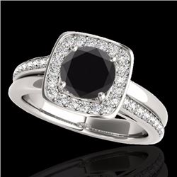 Genuine 1.33 CTW Certified Black Genuine Diamond Bridal Solitaire Halo Ring Gold - 34153-REF#64X3A