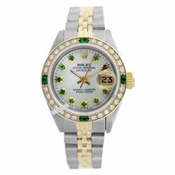 Rolex Ladies 2Tone 14K Gold/ Stainless Steel, Diam/Emerald Dial & Diam/Emerald Bezel, Saph Crystal -