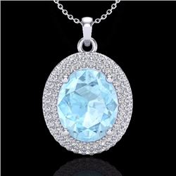 Natural 4.0 CTW Aquamarine & Micro Pave Diamond Certified Necklace 18K Gold - 20554-REF#86W9K