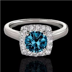 Genuine 1.37 CTW Certified Fancy Blue Genuine Diamond Solitaire Halo Ring Gold - 33414-REF#112H5R