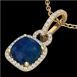 Genuine 3.0 CTW Sapphire & Micro Pave Diamond Certified Necklace 18K Gold - 22991-REF#44M2H