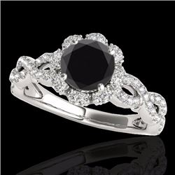 Genuine 1.69 CTW Certified Black Genuine Diamond Bridal Solitaire Halo Ring Gold - 34108-REF#84R2Z