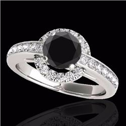 Genuine 1.50 CTW Certified Black Genuine Diamond Bridal Solitaire Halo Ring Gold - 33928-REF#69G2W
