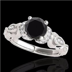 Genuine 1.20 CTW Certified Black Genuine Diamond Solitaire Antique Ring Gold - 34678-REF#52Y5V