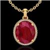 Image 1 : Genuine 12 CTW Ruby & Micro Pave Diamond Certified Halo Necklace 18K Gold - 20615-REF#96N3G