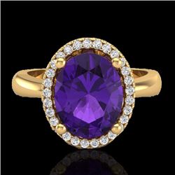 Genuine 2.50 CTW Amethyst And Micro Pave Diamond Certified Ring Halo 18K Gold - 21093-REF#38X3A