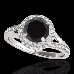 Genuine 1.85 CTW Certified Black Genuine Diamond Bridal Solitaire Halo Ring Gold - 34126-REF#74F8M