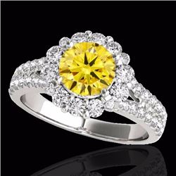 Genuine 2.01 CTW Certified Fancy Intense Genuine Diamond Solitaire Halo Ring Gold - 33938-REF#143K7T