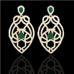 Genuine 7.0 CTW Emerald & Micro Pave Diamond Heart Earrings Designer Solitaire 14K Gold - 21137-REF#