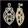Image 2 : Genuine 7.0 CTW Emerald & Micro Pave Diamond Heart Earrings Designer Solitaire 14K Gold - 21137-REF#