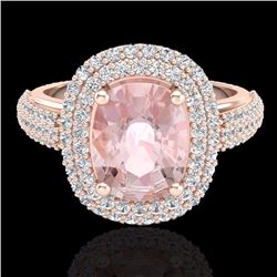 Genuine 3.25 CTW Morganite & Micro Pave Diamond Certified Halo Ring 10K Gold - 20719-REF#117Z7Y