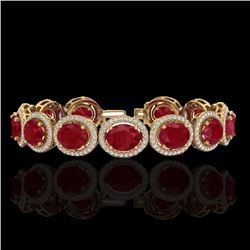 Natural 22 CTW Ruby & Micro Pave Diamond Certified Bracelet 10K Gold - 22696-REF#226R4Z