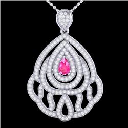 Genuine 2.0 CTW Pink Sapphire & Micro Pave Diamond Designer Necklace In 18K Gold - 21267-REF#123T5X