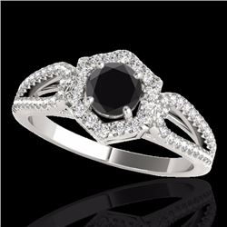 Genuine 1.43 CTW Certified Black Genuine Diamond Bridal Solitaire Halo Ring Gold - 34019-REF#65H3R