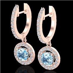 Natural 1.75 CTW Sky Topaz & Micro Pave Halo Solitaire Diamond Earrings 14K Gold - 23260-REF#57T2X