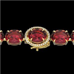 Natural 49 CTW Pink Tourmaline & Micro Pave Diamond Halo Bracelet 14K Yellow Gold - 22274-REF#345A8N