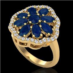 Genuine 4.0 CTW Sapphire & Diamond Certified Cluster Designer Halo Ring Gold - 20787-REF#45Z5Y