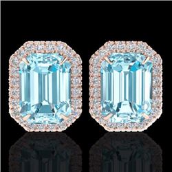 Natural 12 CTW Sky Blue Topaz And Micro Pave Diamond Halo Earrings 14K Gold - 21218-REF#62Z2Y