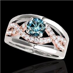 Genuine 1.30 CTW Certified Fancy Blue Genuine Diamond Solitaire Ring Two Tone Gold - 35291-REF#120F7