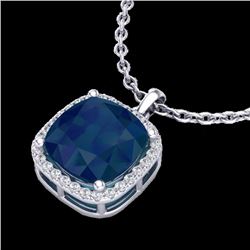 Natural 6.0 CTW Sapphire & Micro Pave Halo Diamond Necklace Solitaire 18K Gold - 23086-REF#49V5F