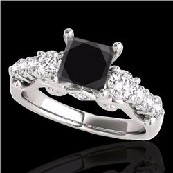 Genuine 1.75 CTW Certified Black Genuine Diamond 3 Stone Princess Cut Ring Gold - 35361-REF#149H7R