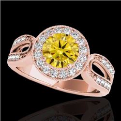 Genuine 1.40 CTW Certified Fancy Intense Genuine Diamond Solitaire Halo Ring Gold - 34566-REF#124W3K