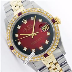 Rolex Men's 2Tone 14K Gold/ SS, QuickSet, Diam Dial & Diam/Ruby Bezel - REF#458J2Y